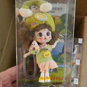 Cute Curly-Hair Doll Keychain in Green and Pink